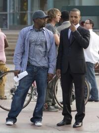 Producers Will Packer and Tip "T.I." Harris on the set of "Takers."