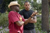 Producers Will Packer and executive producer Chris Brown on the set of "Takers."