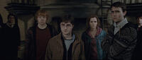 Rupert Grint as Ron Weasley, Daniel Radcliffe as Harry Potter, Emma Watson as Hermione Granger and Matthew Lewis as Neville Longbottom in "Harry Potter and The Deathly Hallows: Part 2."