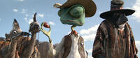 Rango voiced by Johnny Depp and Wounded Bird voiced by Gil Birmingham in "Rango."