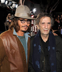 Johnny Depp and Harry Dean Stanton at the California premiere of "Rango."