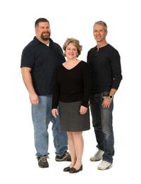 Director Dean DeBlois, producer Bonnie Arnold and director Chris Sanders on the set of "How to Train Your Dragon."
