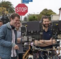 Writer/director/producer Nicholas Stoller, producer Rodney Rothman and producer Judd Apatow on the set of "Get Him to the Greek."