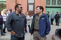 Producer Graham King and Jon Hamm on the set of "The Town."