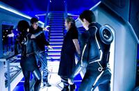 Olivia Wilde, Joseph Kosinski, Jeff Bridges and Garrett Hedlund on the set of "Tron: Legacy."