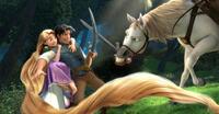Rapunzel, Flynn and Maximus in "Tangled."
