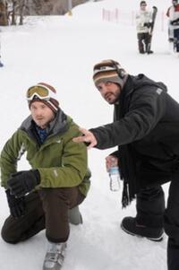 Shawn Ashmore and Director Adam Green on the set of "Frozen."