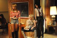 Stella Maeve as Sandy West, Dakota Fanning as Cherie Currie and Kristen Stewart as Joan Jett in "The Runaways."