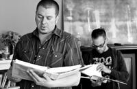 Director Steve Balderson and Michael Toscano on the set of "Stuck!"