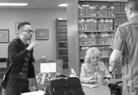 Assistant director Michael Toscano, Karen Black and director Steve Balderson on the set of "Stuck!"