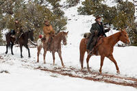Jeff Bridges as Rooster Cogburn, Matt Damon as La Boeuf and Hailee Steinfield as Mattie Ross in "True Grit"