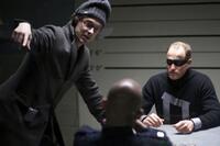 Director Peter Stebbings, Clark Johnson and Woody Harrelson on the set of "Defendor."