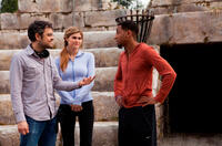 Director Thor Freudenthal, Alexandra Daddario and Brandon T. Jackson on the set of "Percy Jackson: Sea of Monsters."