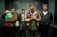 Tom Lennon as Todd, John Cho as Harold, Kal Penn as Kumar and Amir Blumenfeld as Adrian in "A Very Harold & Kumar Christmas."