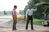 James Marsden as David Sumner and Laz Alonso as John Burke in "Straw Dogs."