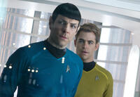 Zachary Quinto as Spock and Chris Pine as James Kirk in "Star Trek into Darkness."