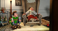 Arthur voiced by James McAvoy and Grandsanta voiced by Bill Nighy in "Arthur Christmas."