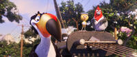 Raphael voiced by George Lopez, Nico voiced by Jamie Foxx and Pedro voiced by Will.i.am in "Rio The Movie."