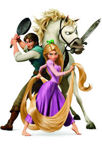 Flynn Rider, Rapunzel and Maximus from "Tangled 3D"