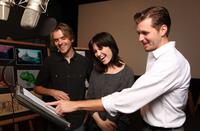 Byron Howard, Mandy Moore and Nathan Greno on the set of "Tangled 3D"