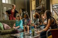 Cameron Diaz as Miss Hannigan, Zoe Margaret Colletti as Tessie, Eden Duncan-Smith as Isabella, Quvenzhane Wallis as Annie, Nicolette Pierini as Mia and Amanda Troya as Pepper in "Annie."