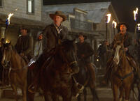 Harrison Ford as Colonel Dolarhyde and Adam Beach as Nat Colorado in "Cowboys & Aliens."