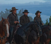 Harrison Ford as Colonel Dolarhyde, Daniel Craig as Zeke Jackson and Olivia Wilde as Ella in "Cowboys & Aliens."