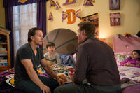 Mark Wahlberg as Dusty Mayron, Owen Vaccaro as Dylan, Will Ferrell as Brad Whitaker and Scarlett Estevez as Megan in "Daddy's Home."