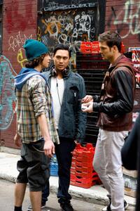 Adam Sevani, director Jon M. Chu and Rick Malambri on the set of "Step Up 3."