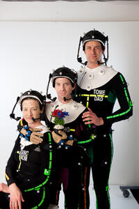 Joan Cusack, Seth Green and Tom Everett Scott on the set of "Mars Needs Moms."