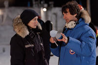 Mary Elizabeth Winstead and director Matthijs van Heijningen Jr. on the set of "The Thing."