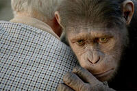 Caesar embraces John Lithgow in "Rise of the Planet of the Apes."