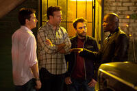 Jason Bateman as Nick, Jason Sudeikis as Kurt, Charlie Day as Dale and Jamie Foxx as Mf Jones in "Horrible Bosses."