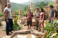 Dwayne Johnson as Hank, Luis Guzman as Gabato, Michael Caine as Alexander, Vanessa Hudgens as Kailani and Josh Hutcherson as Sean in "Journey 2: The Mysterious Island."
