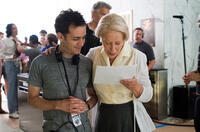 Director Jason Winer and Helen Mirren on the set of "Arthur."