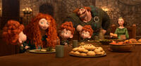 Harris, Merida, Hubert, Hamish, King Fergus and Queen Elinor in "Brave."