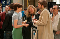 Anne Hathaway, director Lone Scherfig and Jim Sturgess as Dexter Mayhew on the set of "One Day."