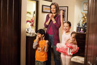 Rohan Chand as Gary, Katie Holmes as Erin and Elodie Tougne as Sofia in "Jack and Jill."