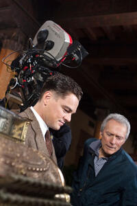 Director Clint Eastwood and Leonardo DiCaprio on the set of "J. Edgar."