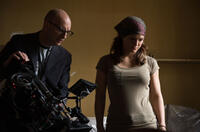 Director Steven Soderbergh and Gina Carano on the set of "Haywire."