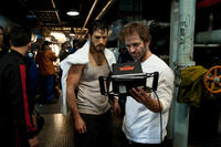 Henry Cavill and director Zack Snyder on the set of "Man of Steel."