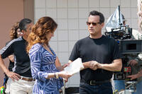 Julia Roberts and Tom Hanks on the set of "Larry Crowne."
