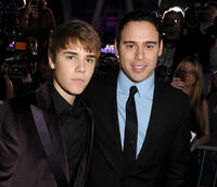 Justin Bieber and Scooter Braun at the California premiere of "Justin Bieber: Never Say Never."
