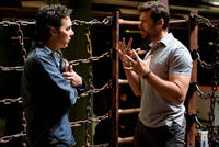 Director Shawn Levy and Hugh Jackman on the set of "Real Steel."