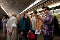 Joel Courtney, Riley Griffiths and director/writer/producer J.J. Abrams on the set of "Super 8."