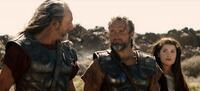 Liam Cunningham as Solon, Mads Mikkelsen as Draco and Gemma Arterton as Io in "Clash of the Titans."