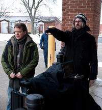 Matt Damon and Director Steven Soderbergh on the set of "Contagion."