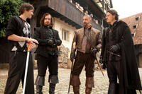 Director Paul W. S. Anderson, Matthew Macfadyen, Ray Stevenson and Luke Evans on the set of "The Three Musketeers."