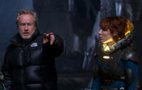 Director Ridley Scott and Noomi Rapace on the set of "Prometheus."