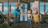 Wolf voiced by Patrick Warburton, Red voiced by Hayden Panetiere and Granny voiced by Glenn Close in "Hoodwinked Too! Hood vs. Evil."